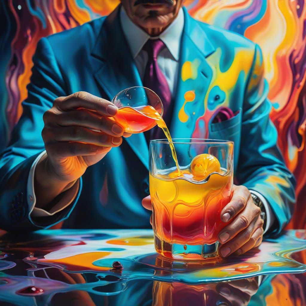 Surreal Oil Painting of a Person Holding Glowing Juice