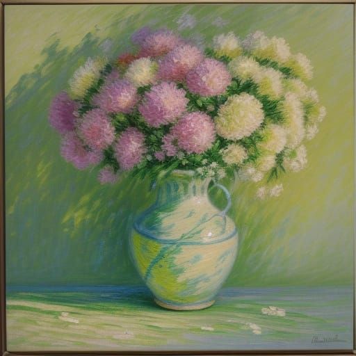 Impressionist Peridot Vase in a Warm Afternoon Light