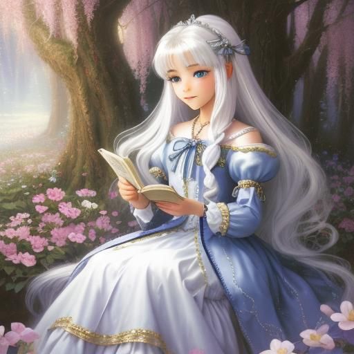 Ethereal White-Haired Princess in Fantasy Style