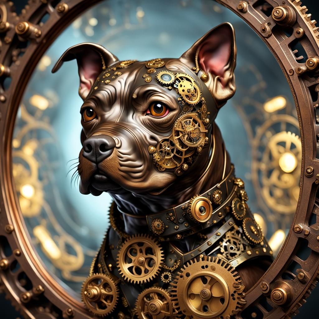 Steampunk Staffordshire Terrier Through Ornate Mirror