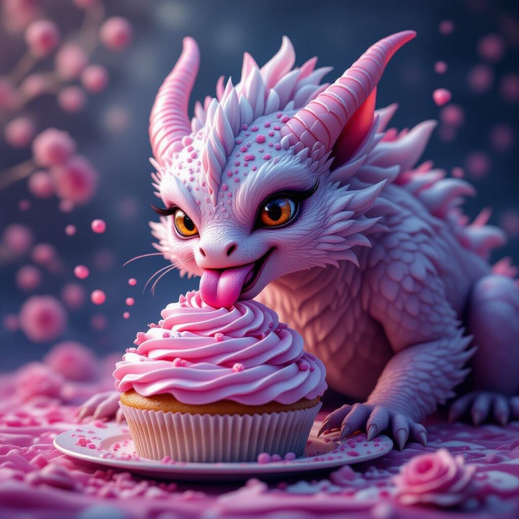 Fantastical Creature Licking Frosting in Matte Painting Styl...