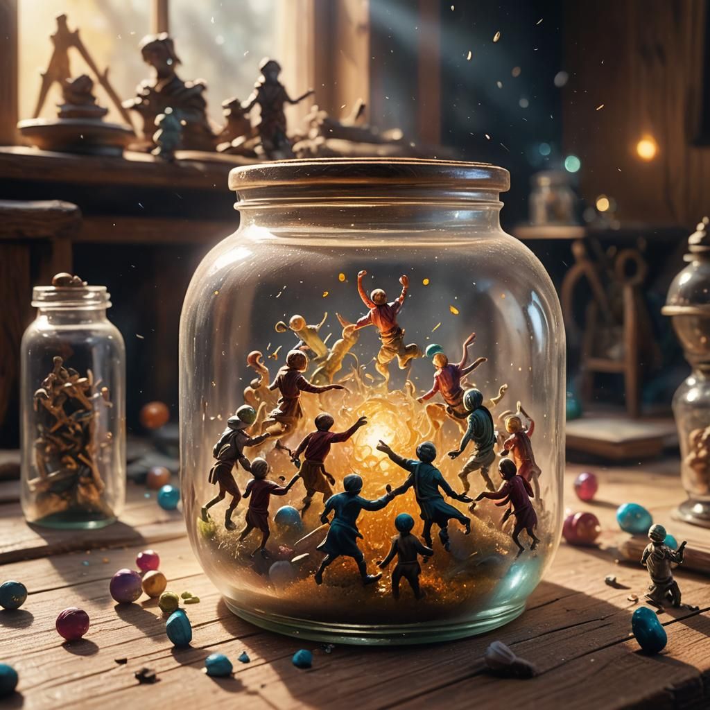 Miniature People in Glass Jar: Fantasy Matte Painting