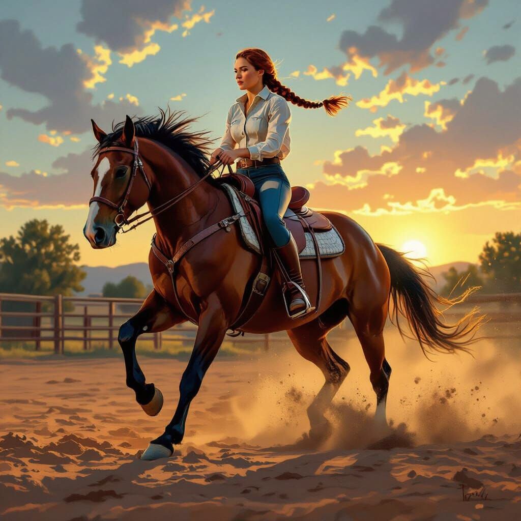 Young Woman Rides Bucking Horse