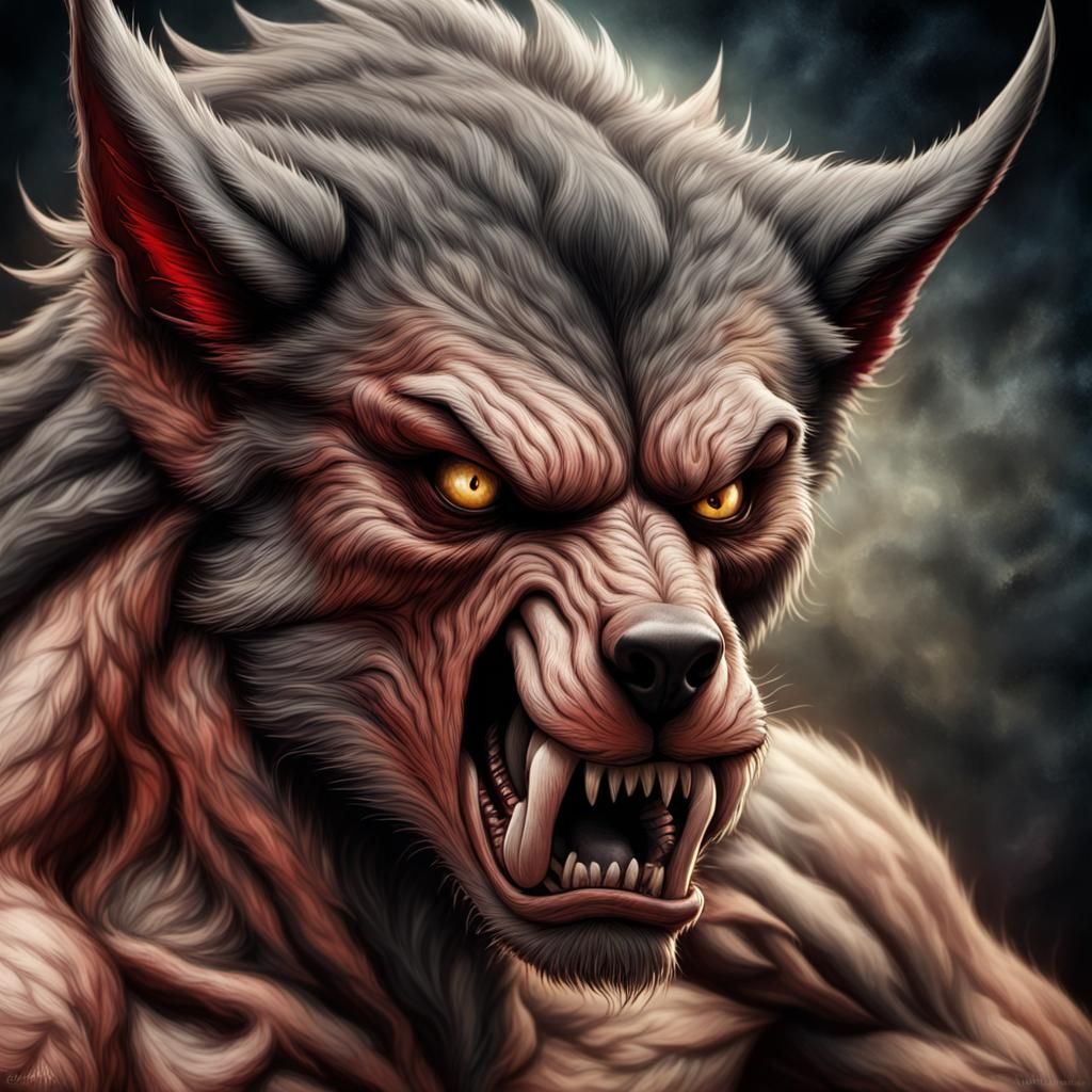 Fierce Werewolf Portrait in Bill Plympton Style