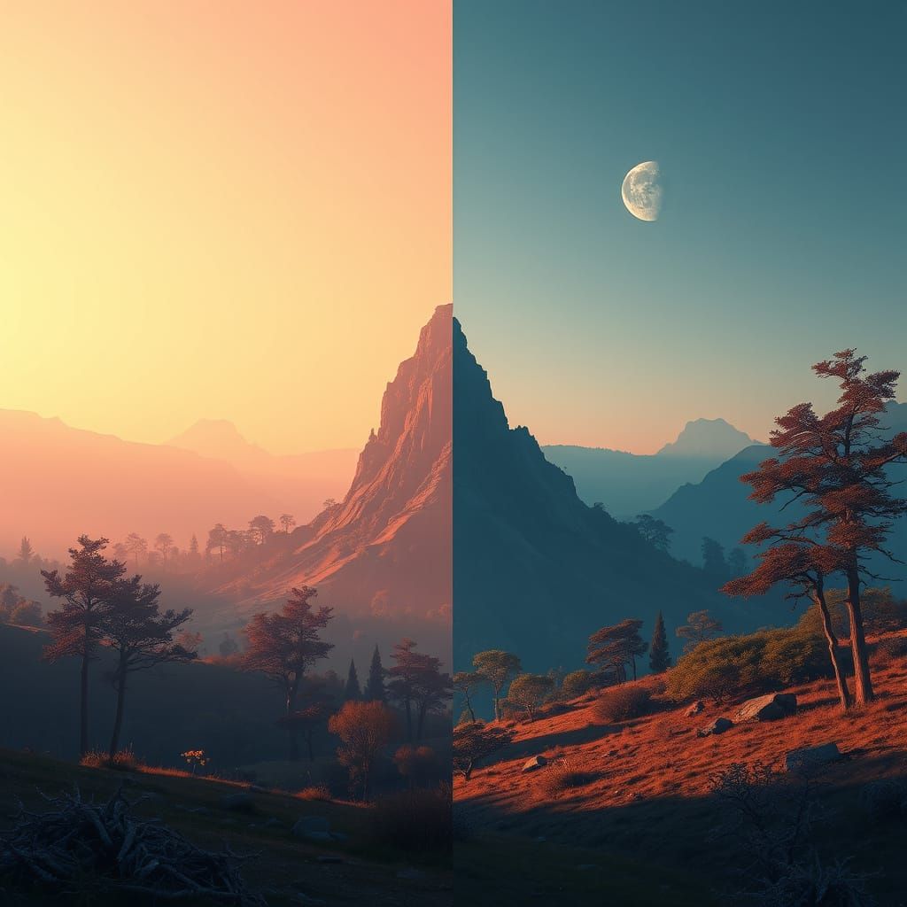 Day and Night Coexist in Ethereal Landscape