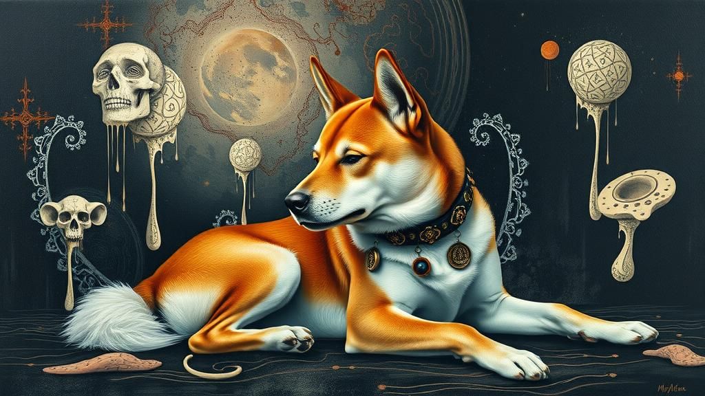 Akita Dog in Surrealist Abstract Dreamscape