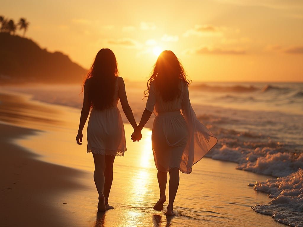 Women's Sunset Beach Walk: Cinematic Film Still