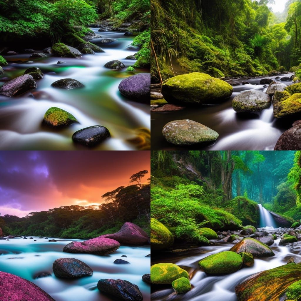 Rainbow River Rocks in Jungle Night