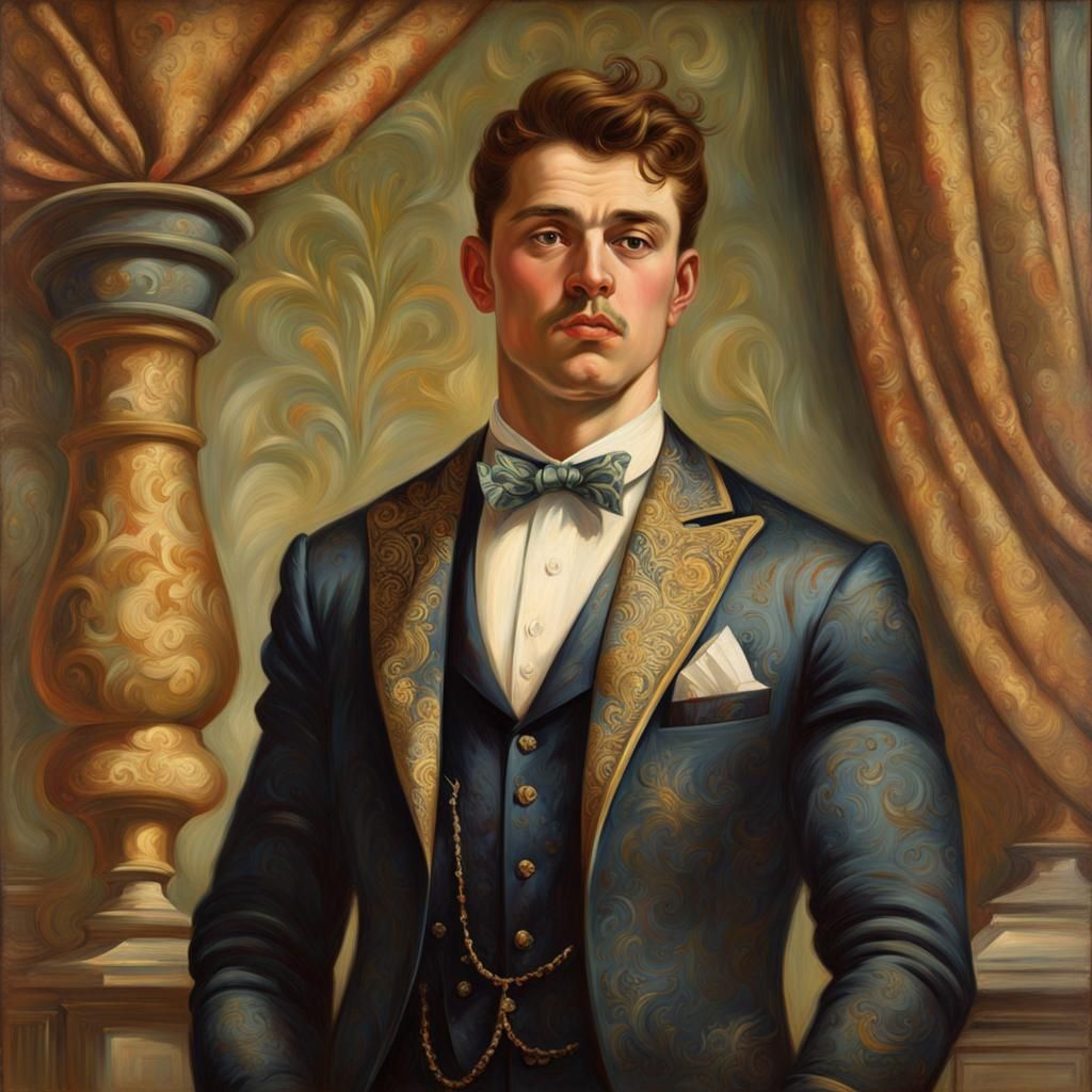Gilded Age Bodybuilder in Oil Painting Style