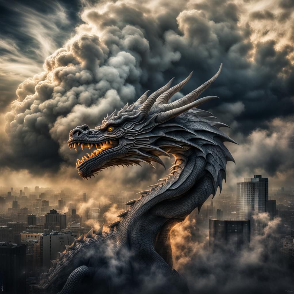 Dramatic Smoke Dragon Soaring in Atmospheric Sky
