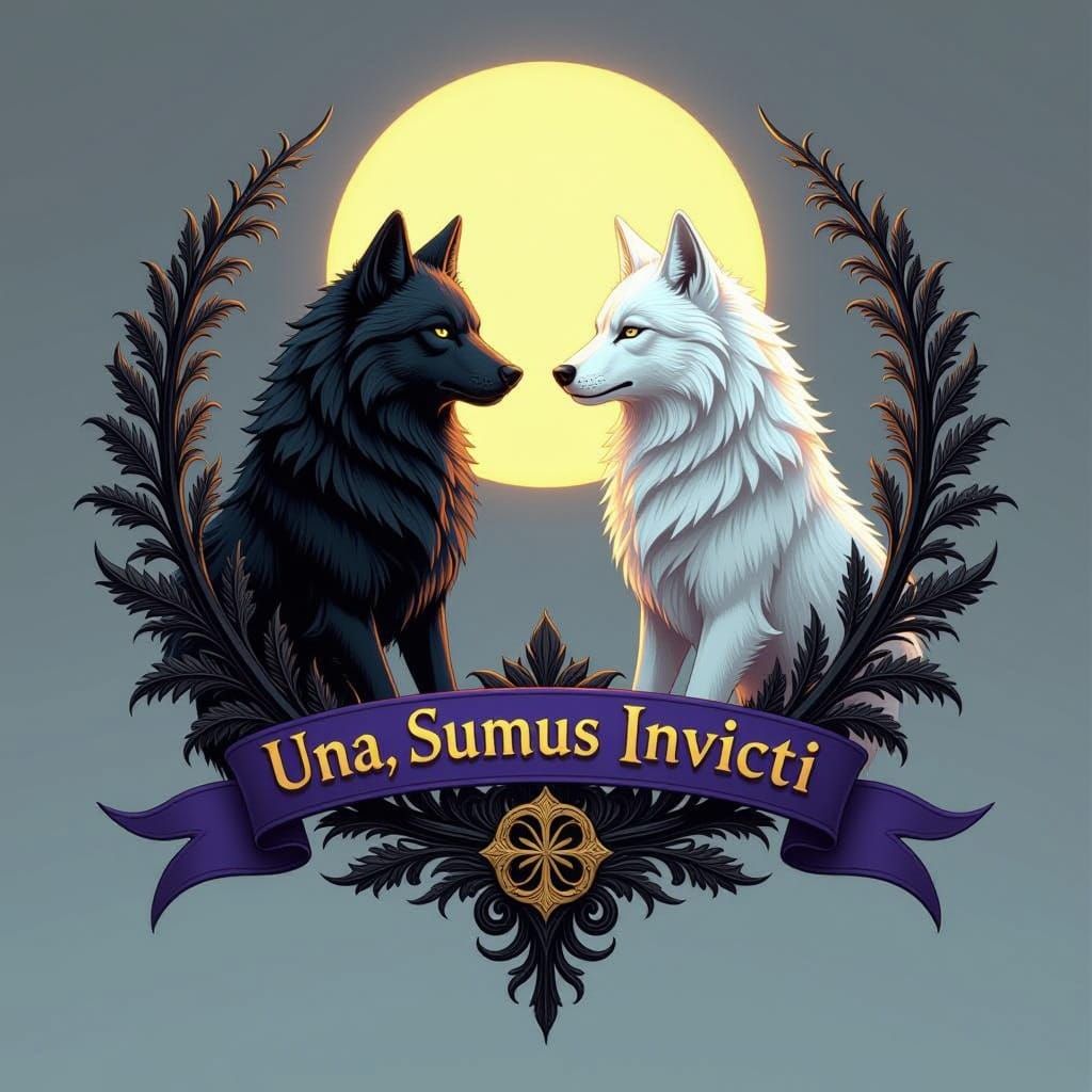 Elegant Royal Family Crest with Two Wolves and Dynamic Light...