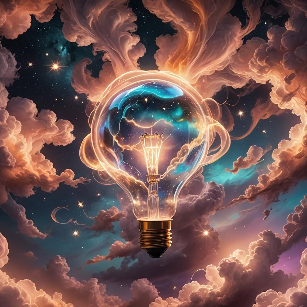 Ethereal Lightbulb in Starry Sci-Fi Expanse