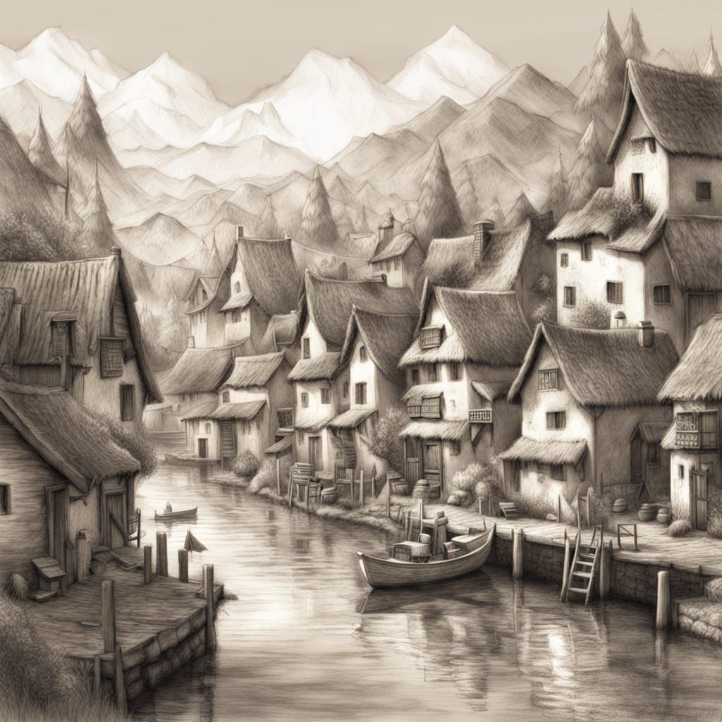 Charming Fishing Village Crafted From Pencils