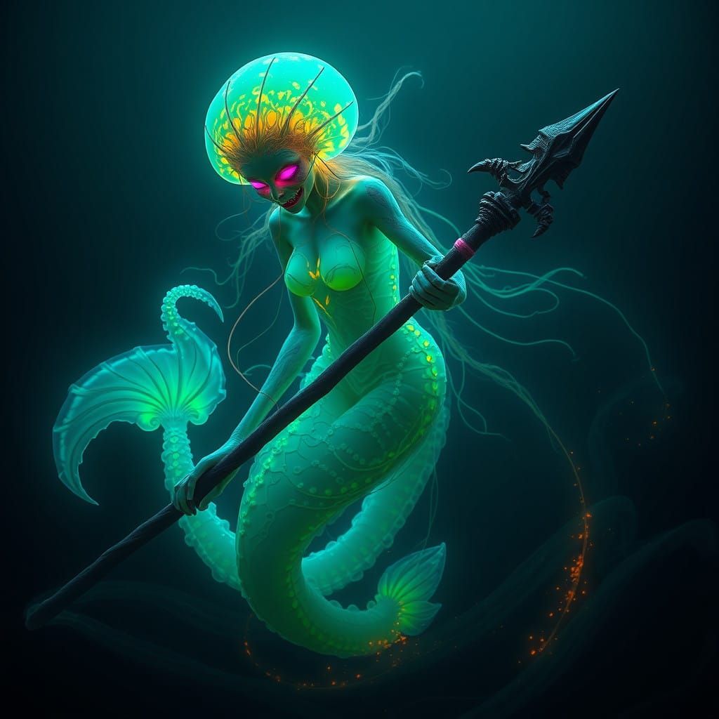 Surreal Oceanic Goddess Illuminates Dark Depths