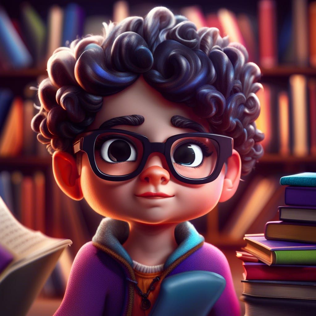 Cute Character Concept with Books in Hyperrealistic Style