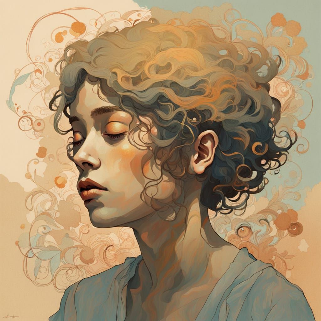 Introspective Portrait with Nostalgic Visions and Golden Lig...