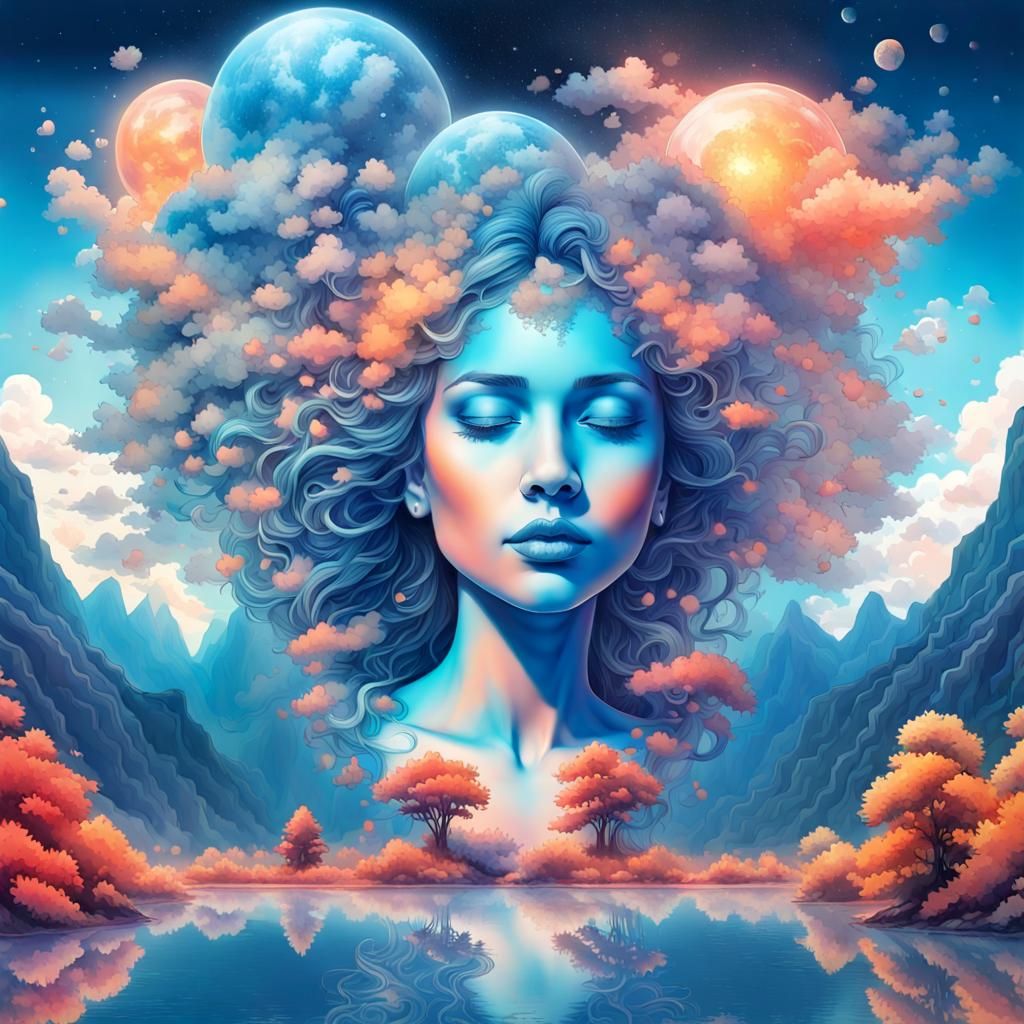 Surreal Double Exposure: Breath on Celestial River