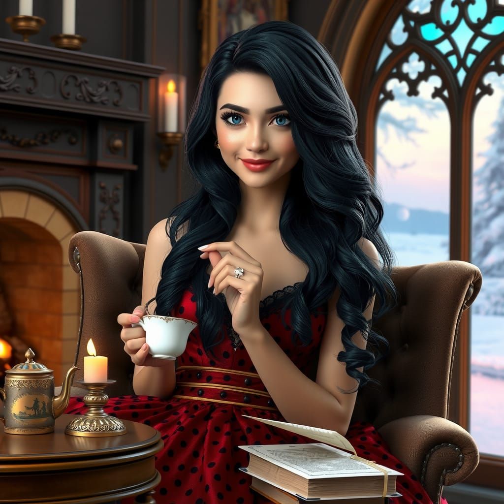 Winter Goddess in Ruby Red Ball Gown