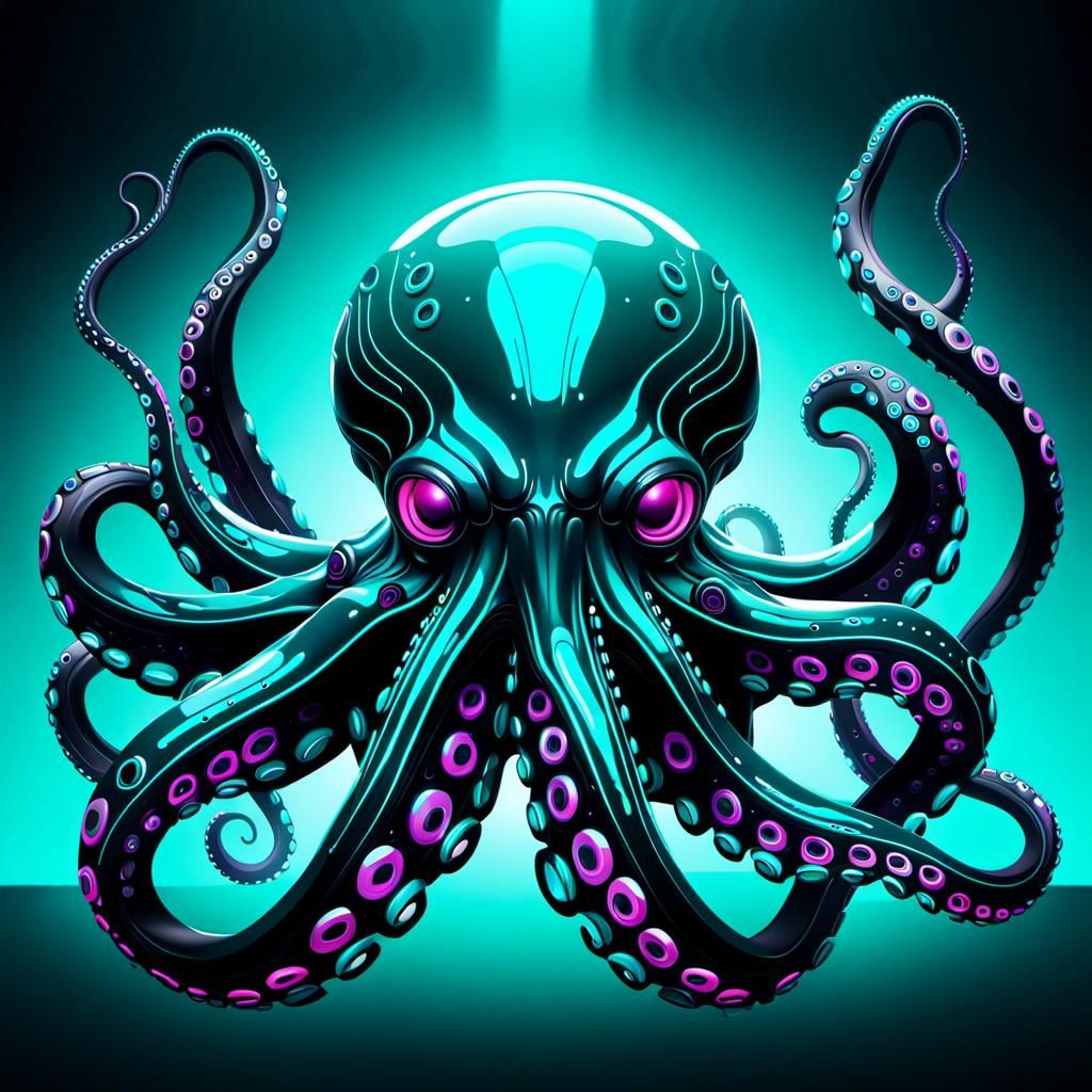 Cyberpunk Octopus in Neon Teal and Black