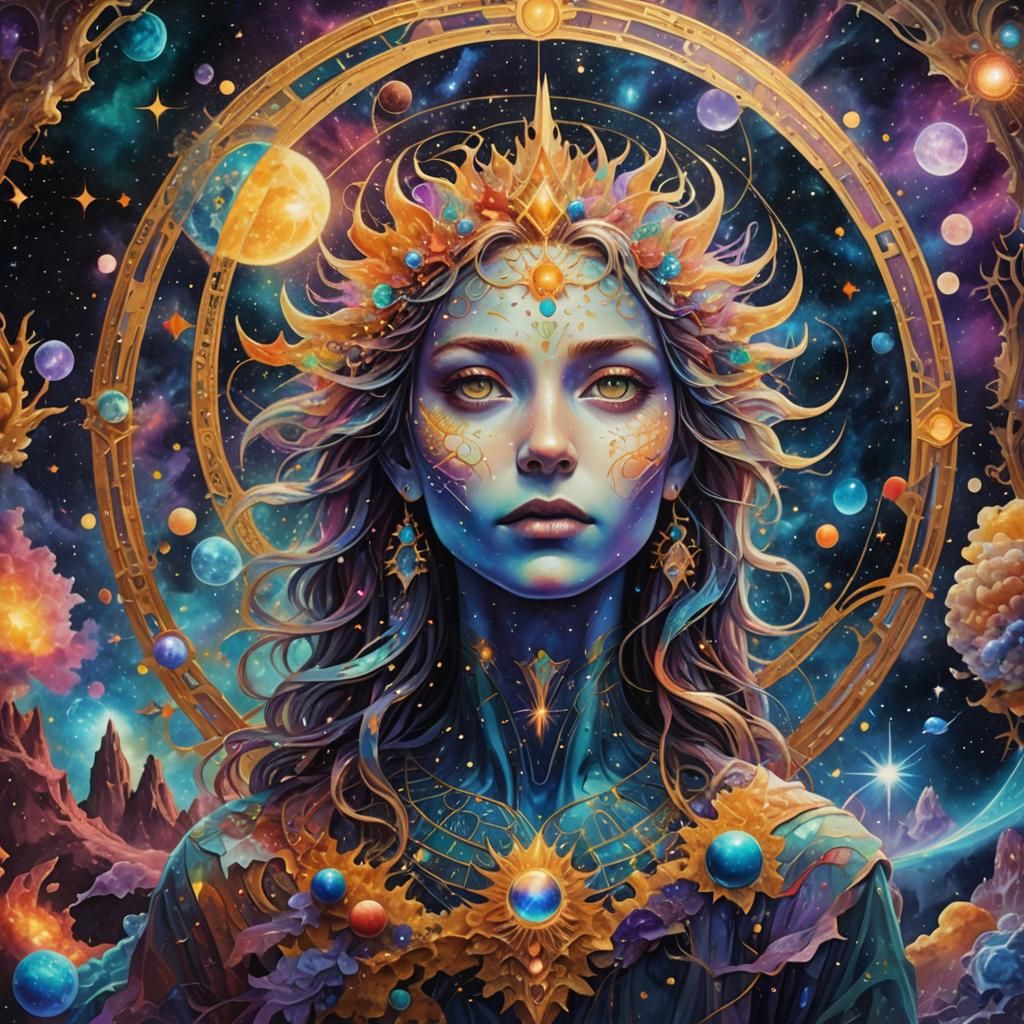 Chaotic Astral Scene in Mixed Media Style