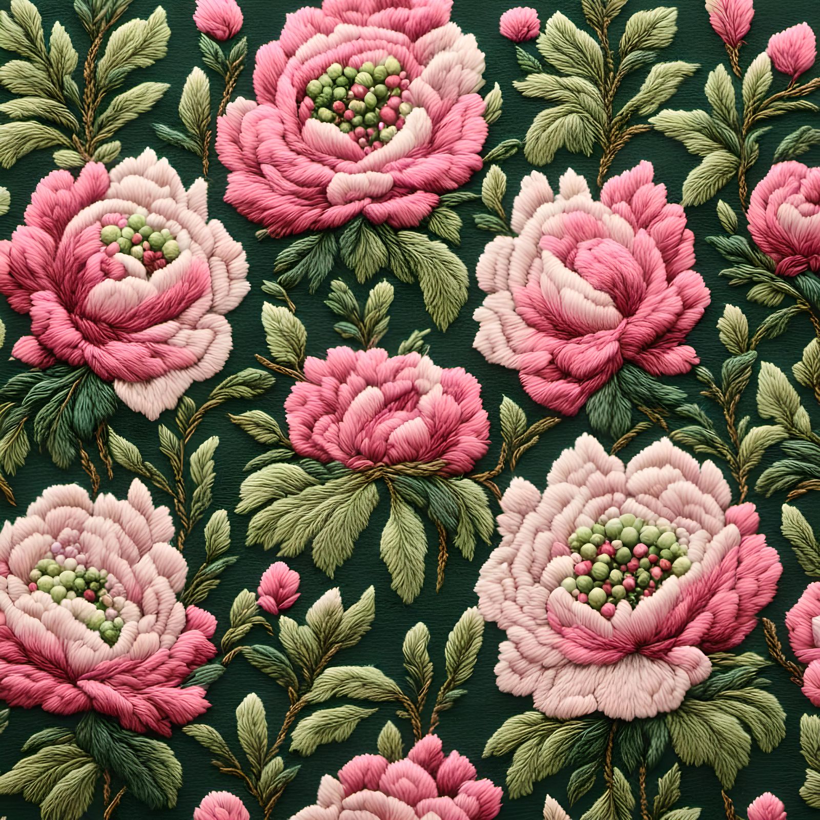 Needlepoint Peony Bush in Pink and Green