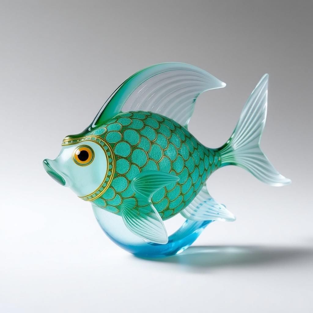 Enameled Glass Fish Figurine in Sea Glass Style