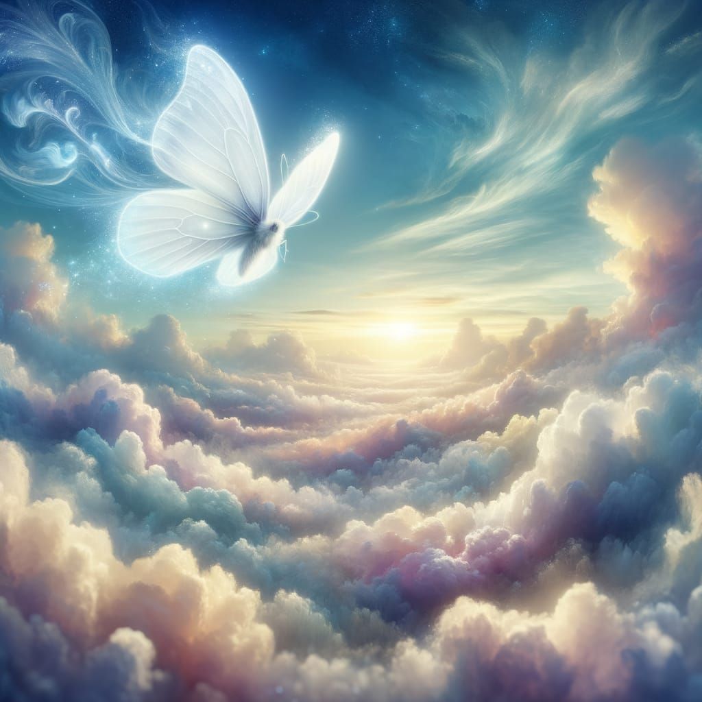 Legendary White Butterfly Amidst Billowing Clouds