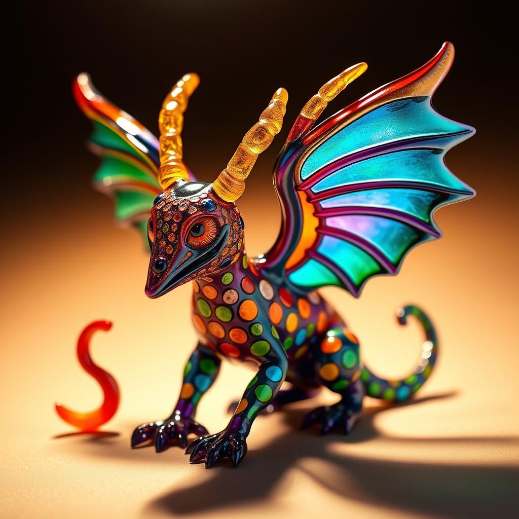 Colorful Glass Chupacabra Sculpture in Alebrijes Style