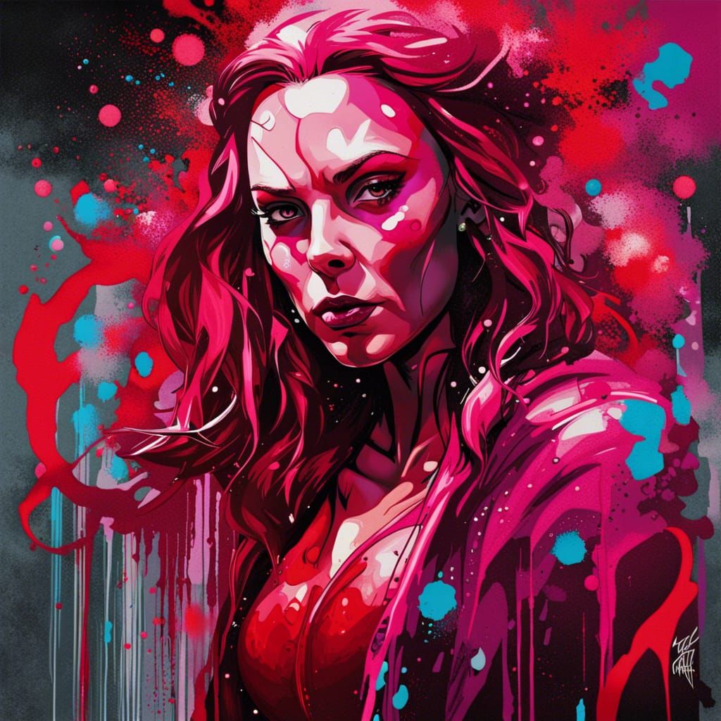 Scarlet Witch Graffiti Art in Polychromatic Style