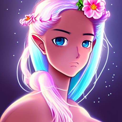 Dark Elf with Pink Hair in Anime Style