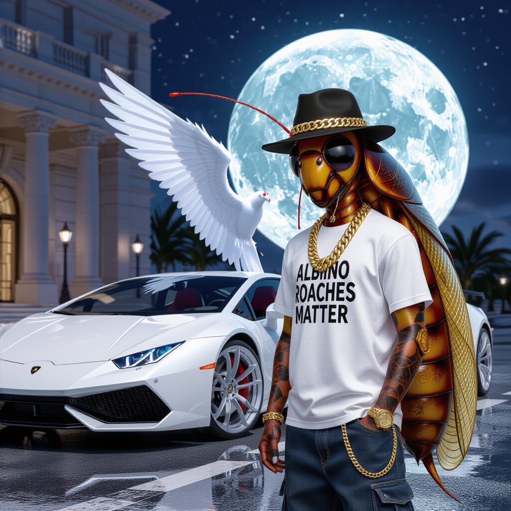 Humanoid Rapper Roach in Luxury Car