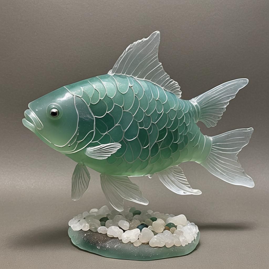 Sea Glass Sculpture of a Koi Carp