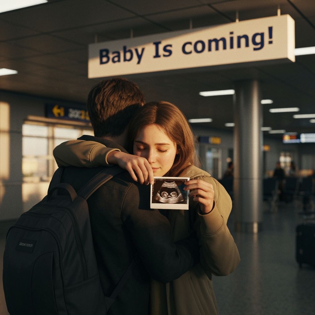 Couple's Emotional Airport Embrace With Ultrasound