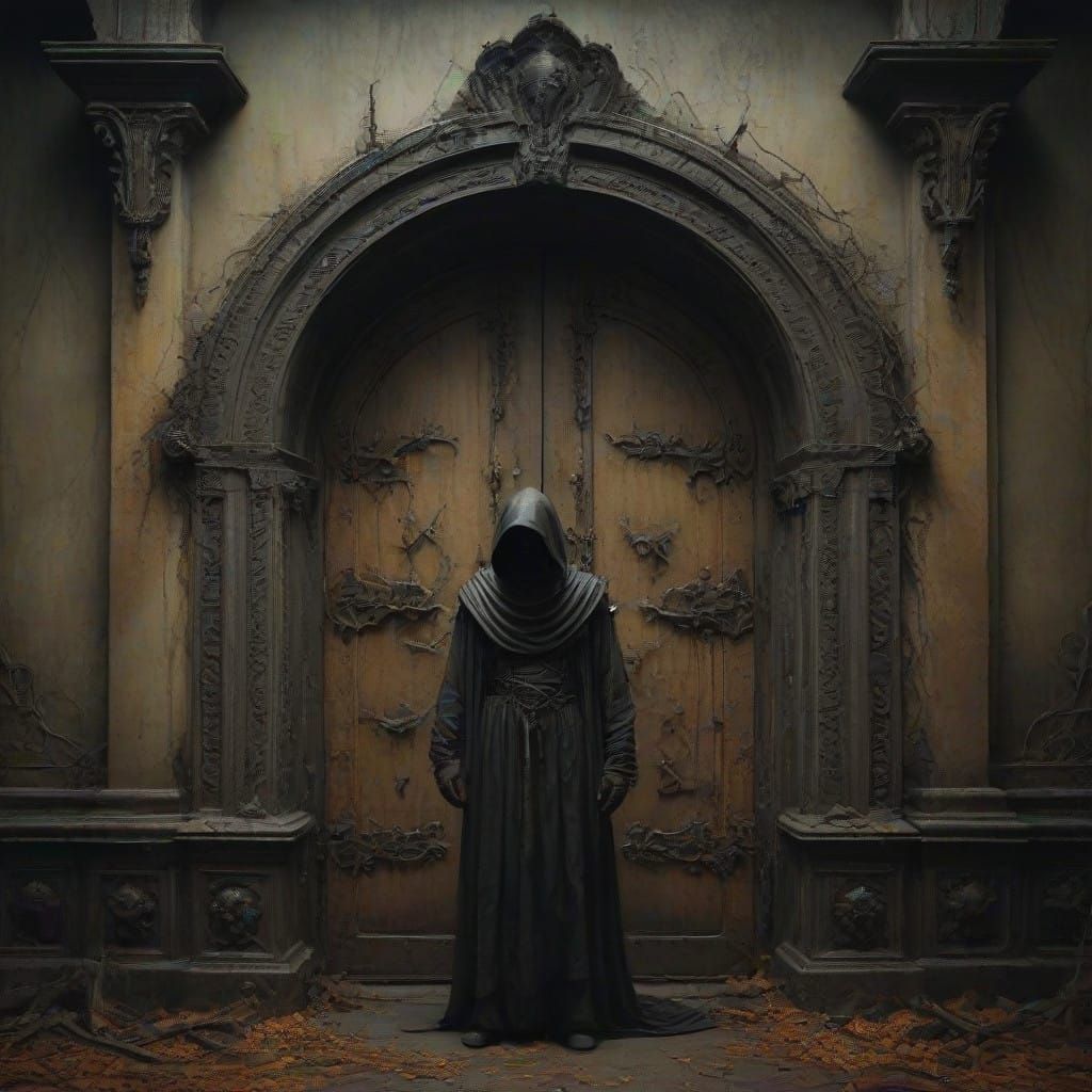 Man Standing at Haunted Gothic Doors