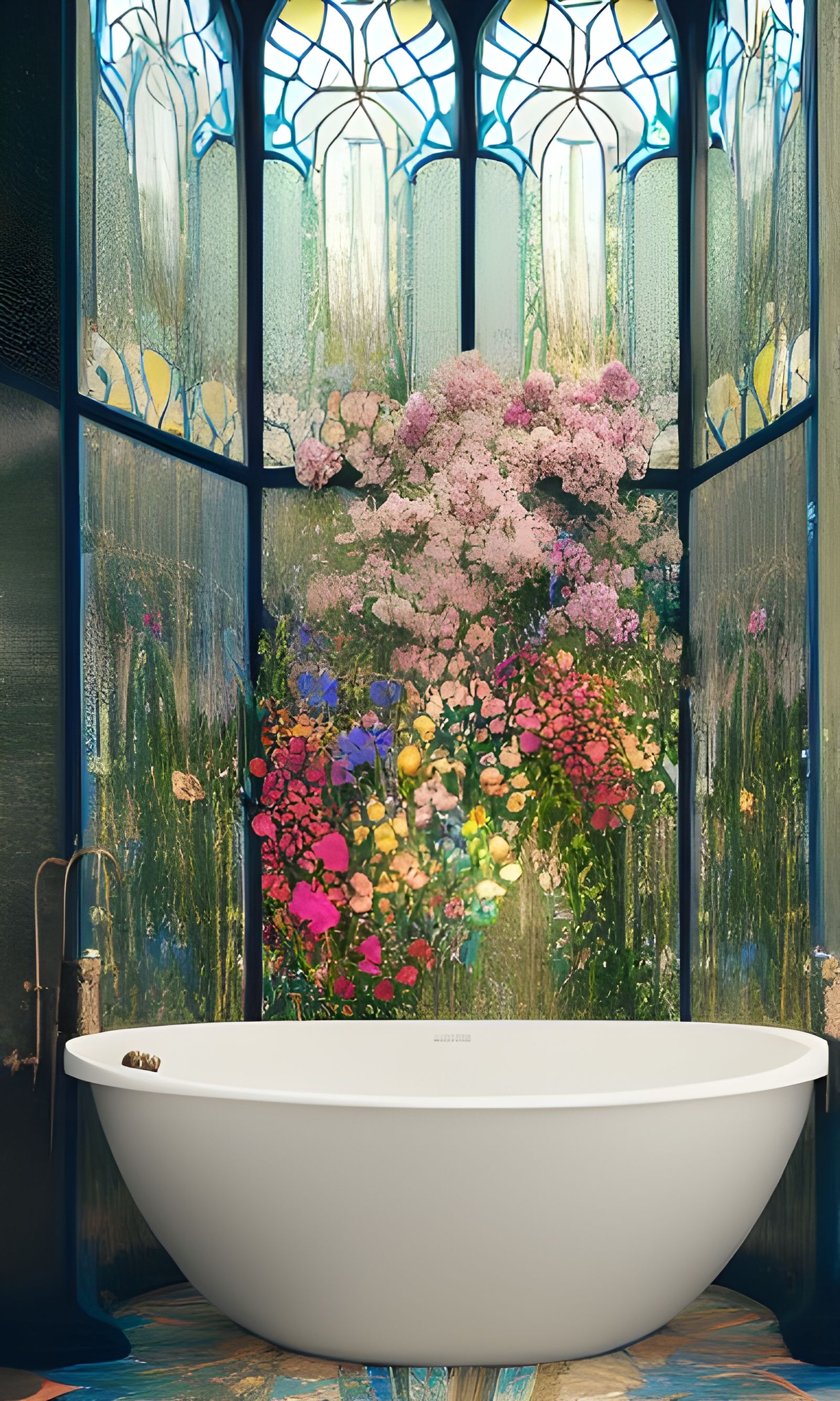 Luxury Stained Glass Bathroom with Flowers