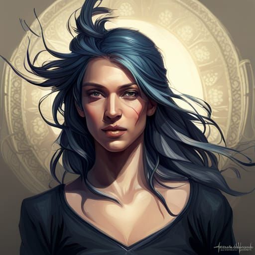 Ornate Gold Cross Portrait in Art Nouveau Style