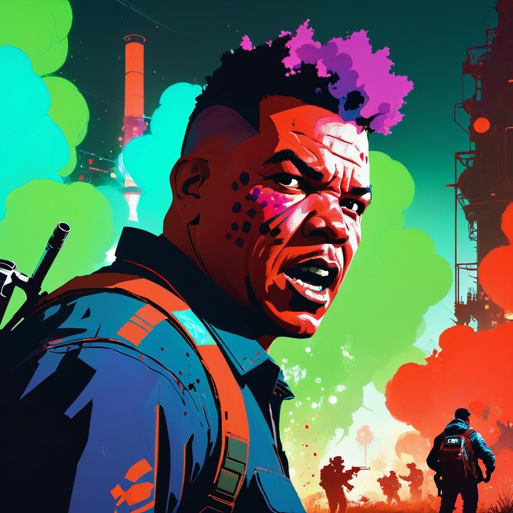 Biopunk Rioter Portrait in Aaron Douglas Style