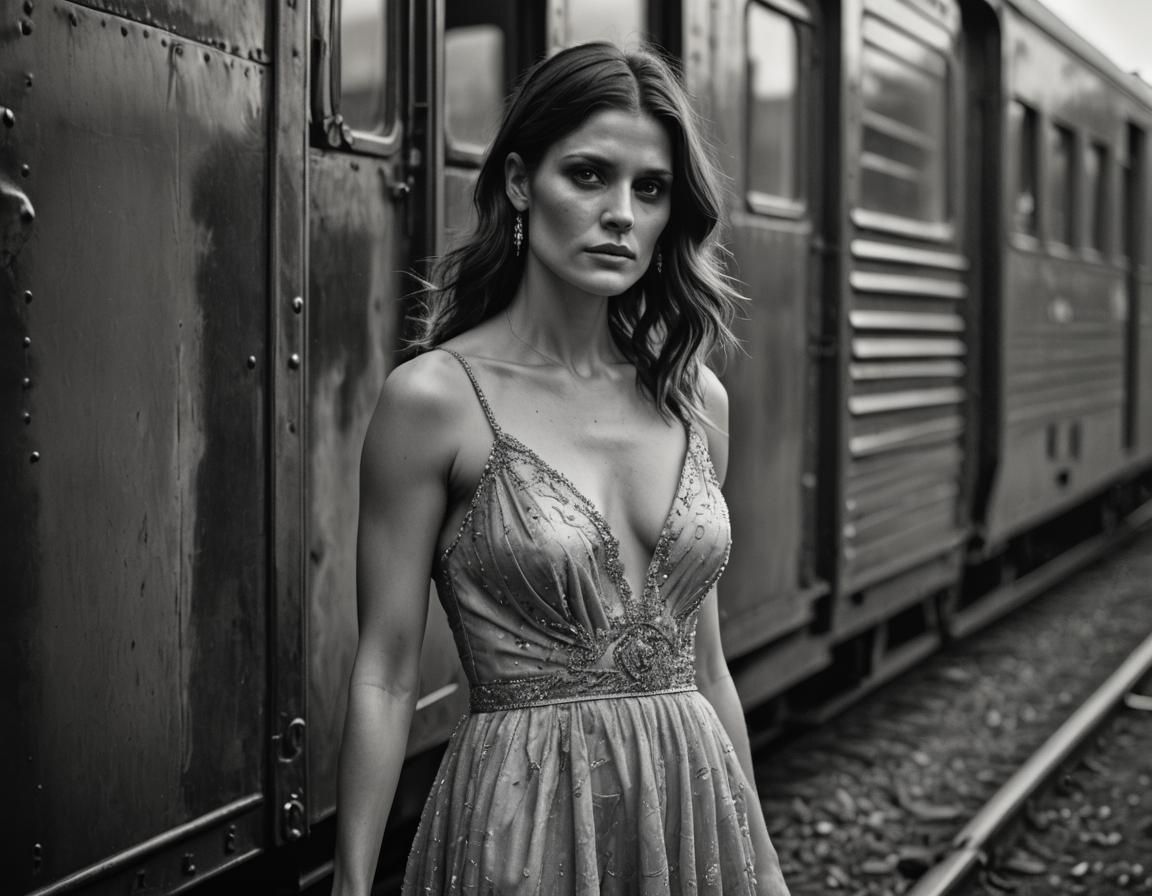 Monochrome Portrait of Woman in Evening Gown