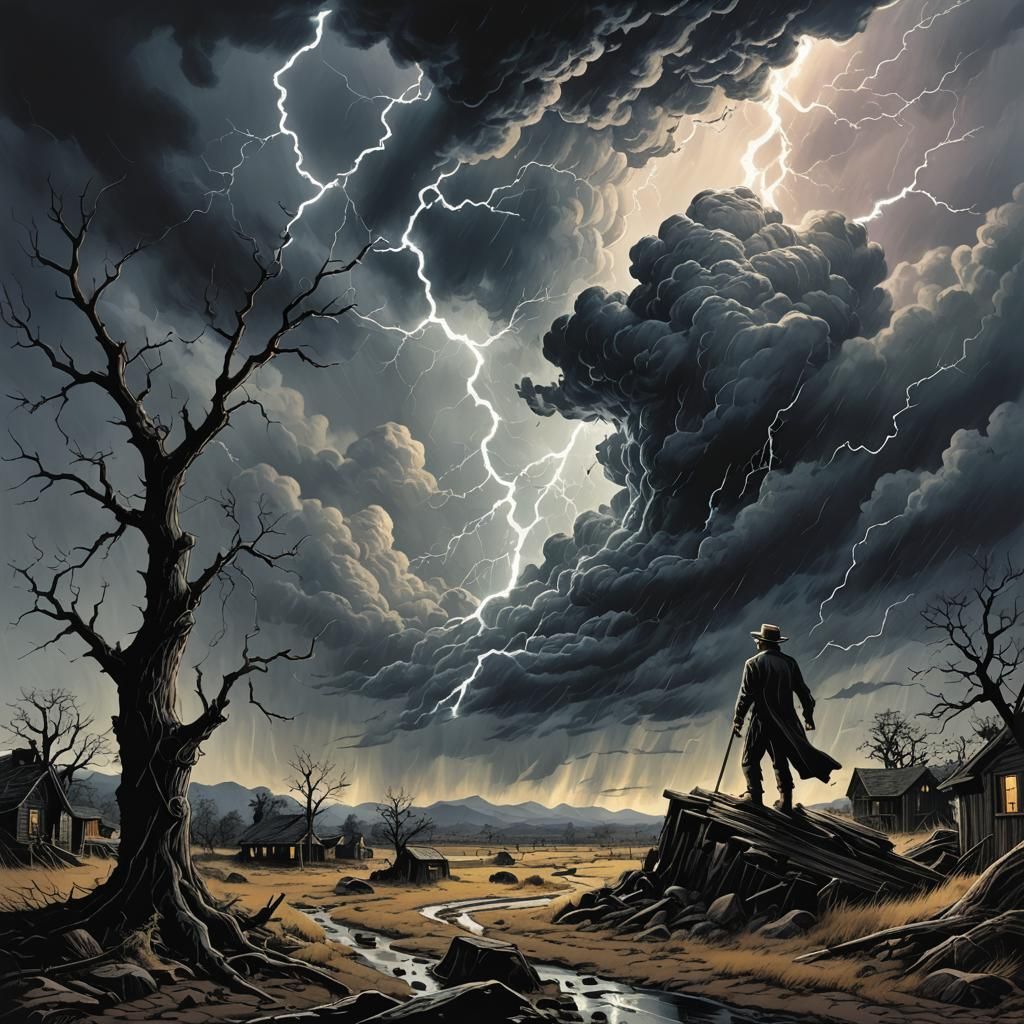 Eerie Stormy Night Illustration in Comic Book Style