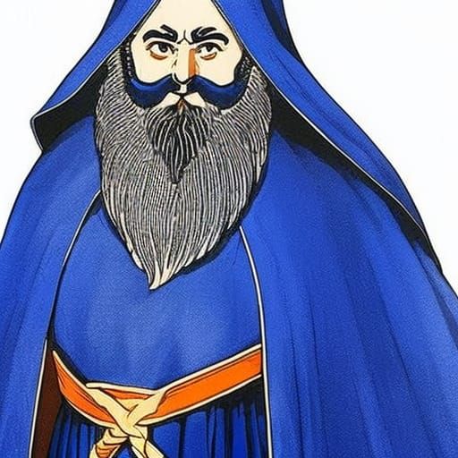Wizard Dwarf in Blue Robes and Cloak