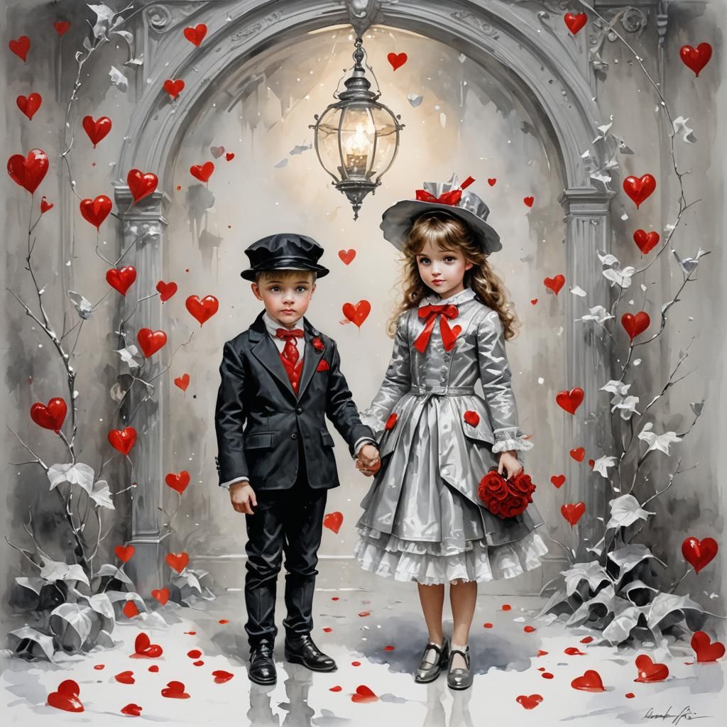 Valentine's Day: Boy and Girl in Watercolor Style