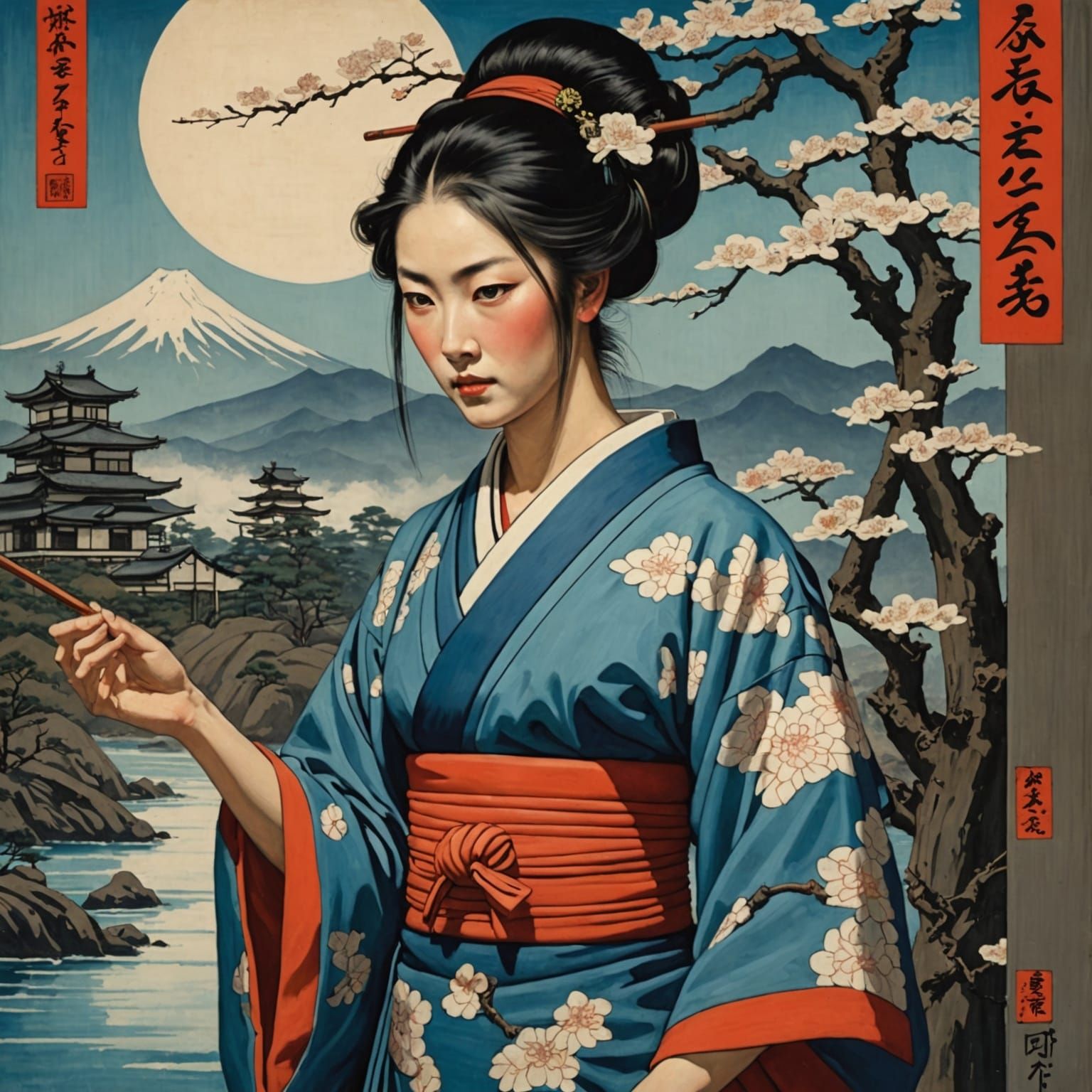 Ukiyo-e Landscape in Oil Painting Style