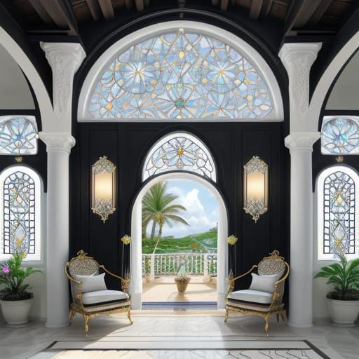 Hyperrealistic Arches in Black and White Art Deco Style