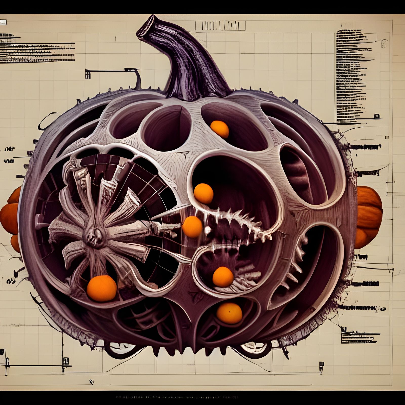 Pumpkin Biomechanical Schematic Diagram in Ink