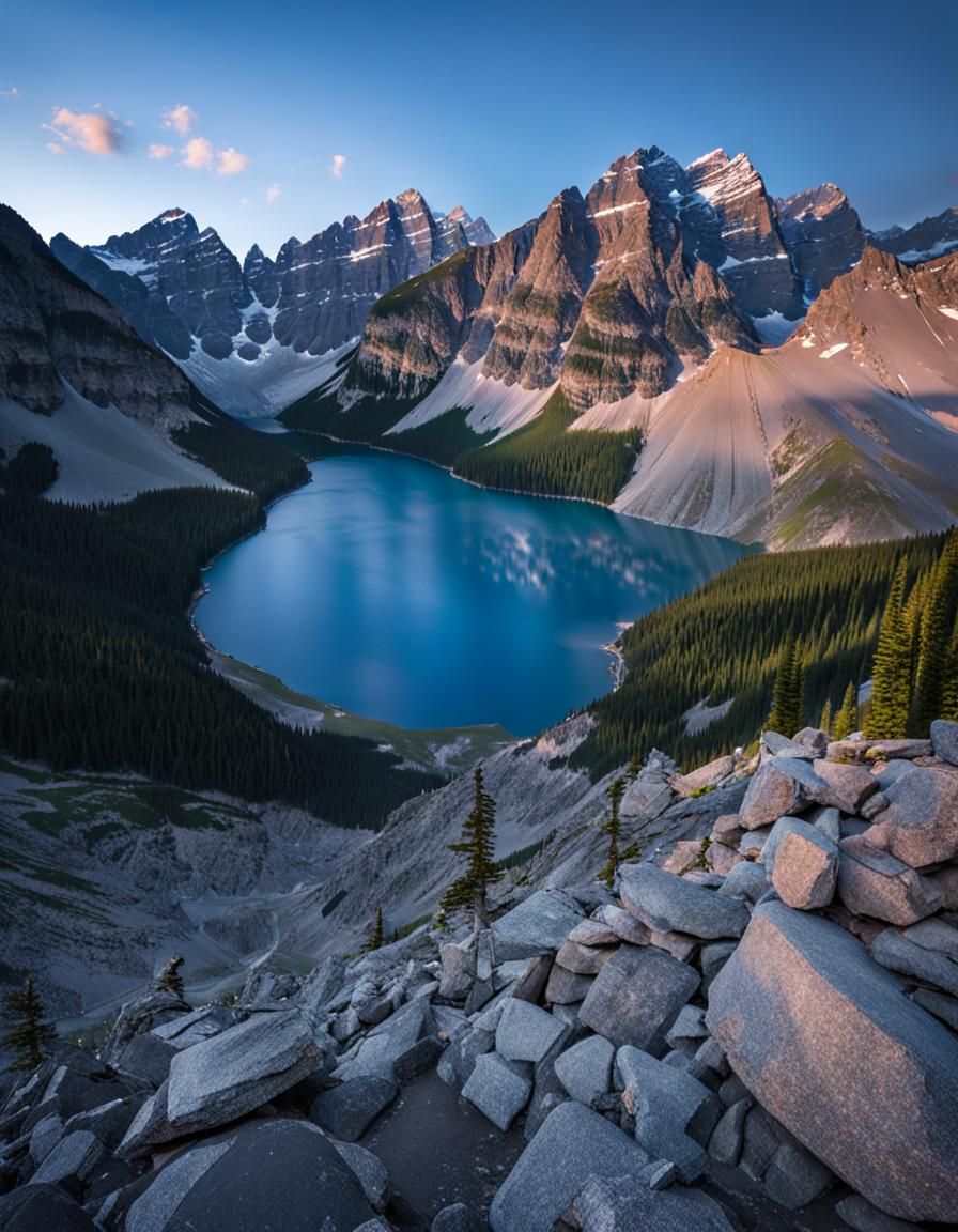 Lake Moraine at Blue Hour in Canadian Rockies