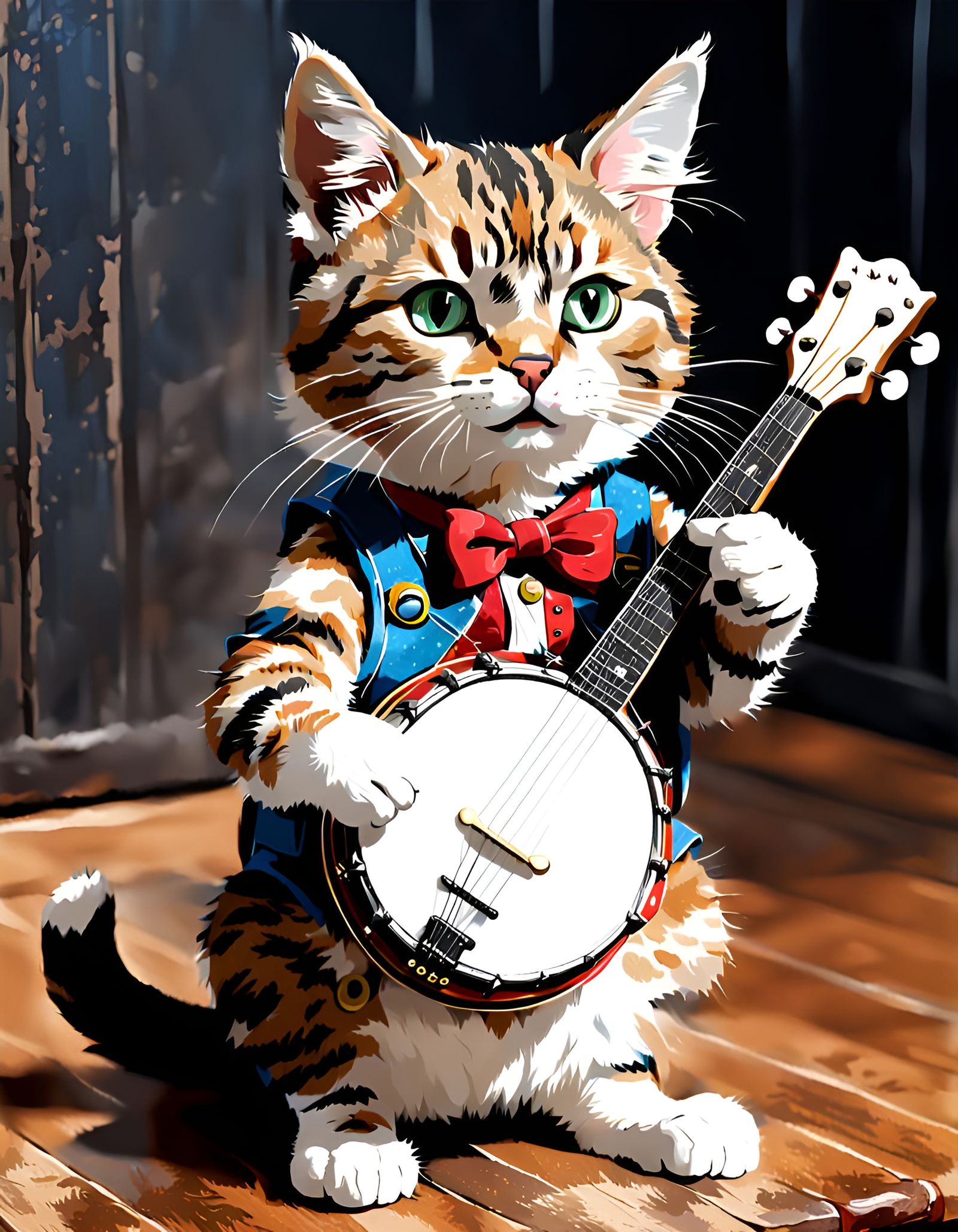 Cat Playing Banjo in AI-Generated Image