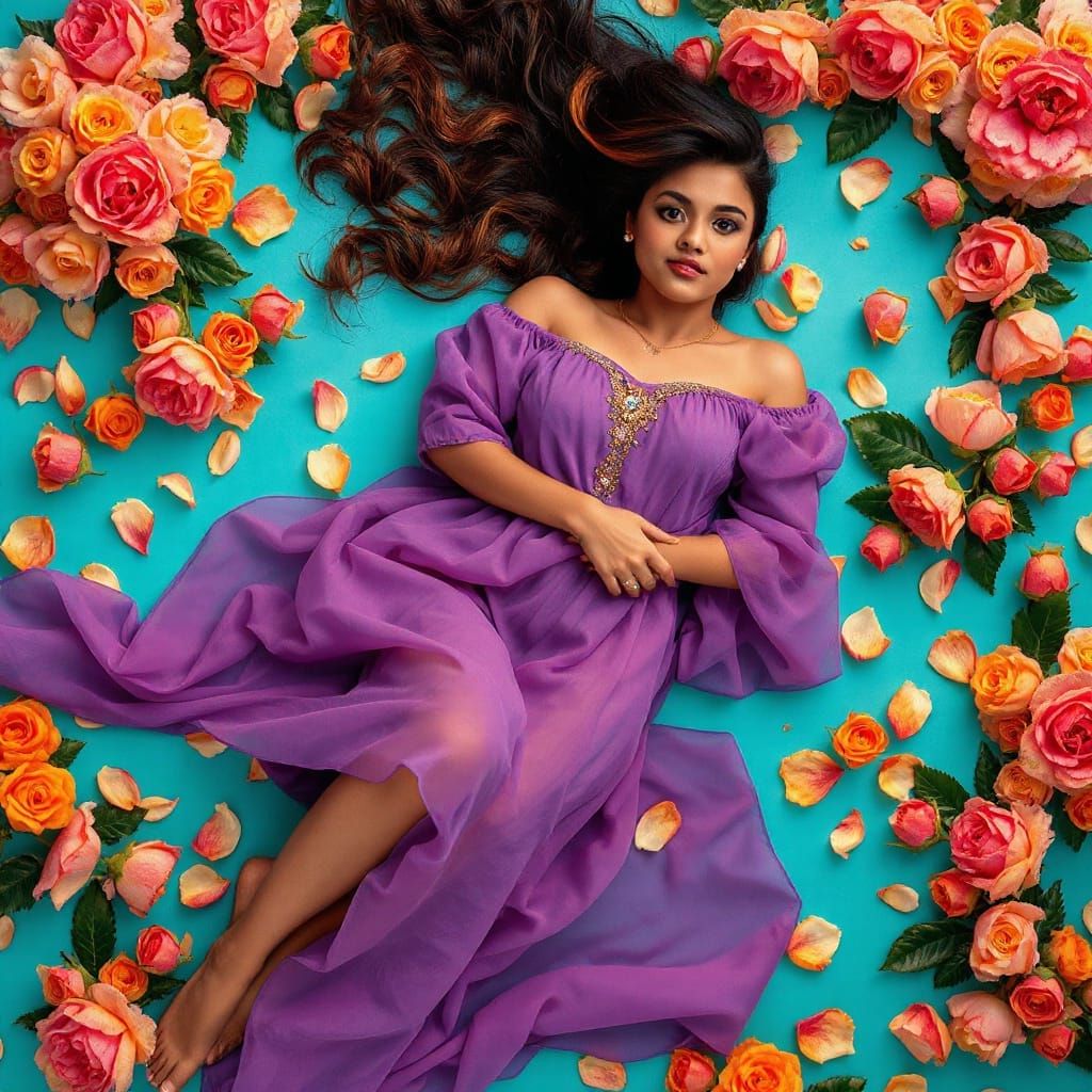 Indian Woman in Roses as Art Nouveau Digital Painting