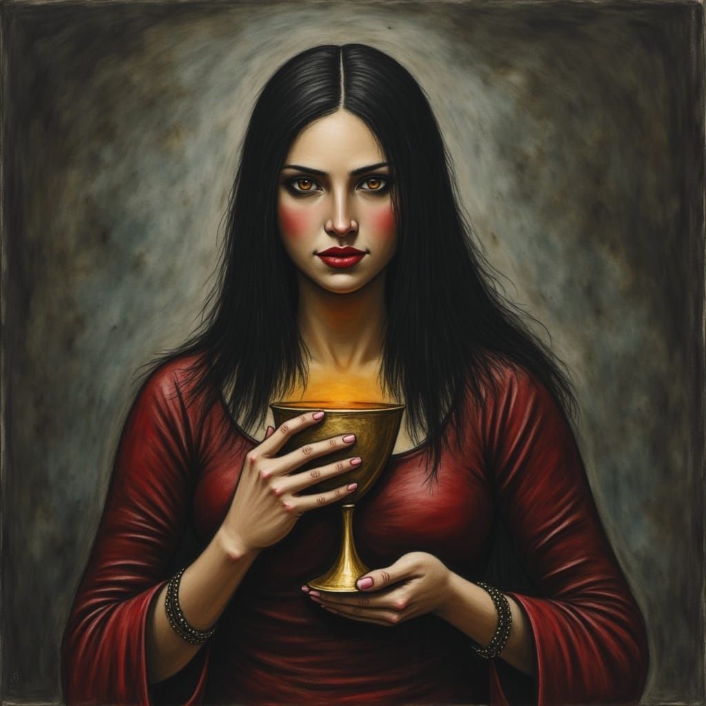 Serana Offers Golden Goblet: Skyrim Charcoal Art