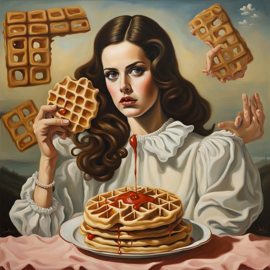 Surreal Waffle-Eyed Portrait in Oil on Canvas