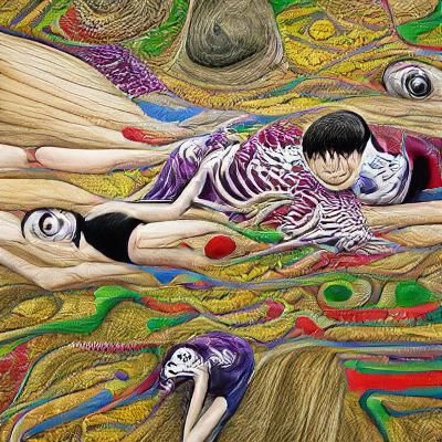 Colorful Moaning Bones in Junji Ito Style